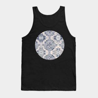 Brush and Ink Watercolor Pattern in Indigo and Cream Tank Top